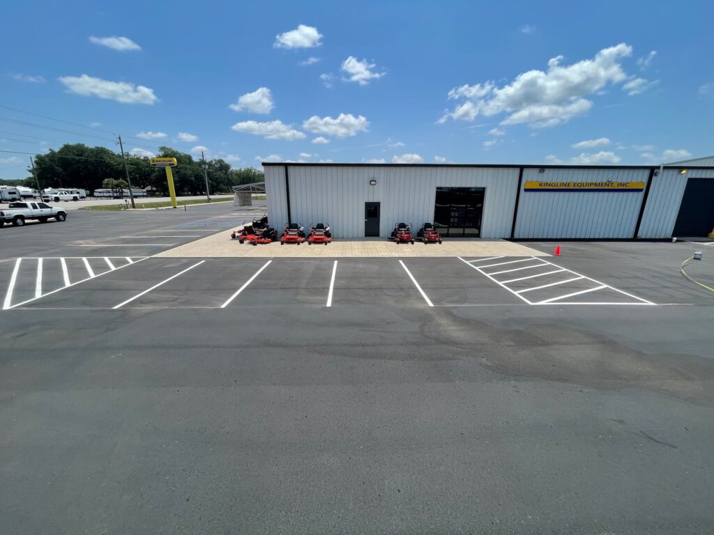 freshly painted parking lot for Kingline Equipment Inc.